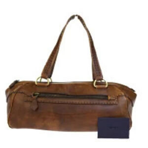 Prada brown leather shoulder bag distinctive rolled handles